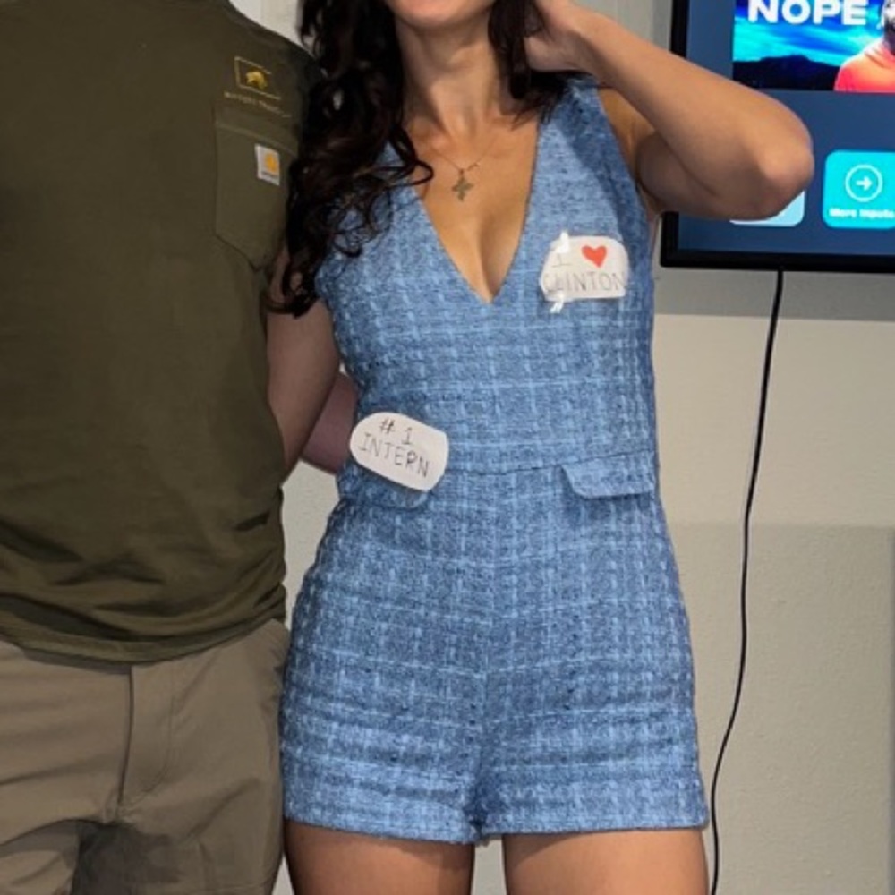 blue business casual romper